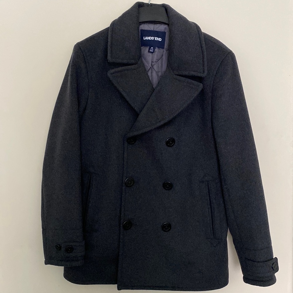 Lands End Wool Peacoat Charcoal Heather